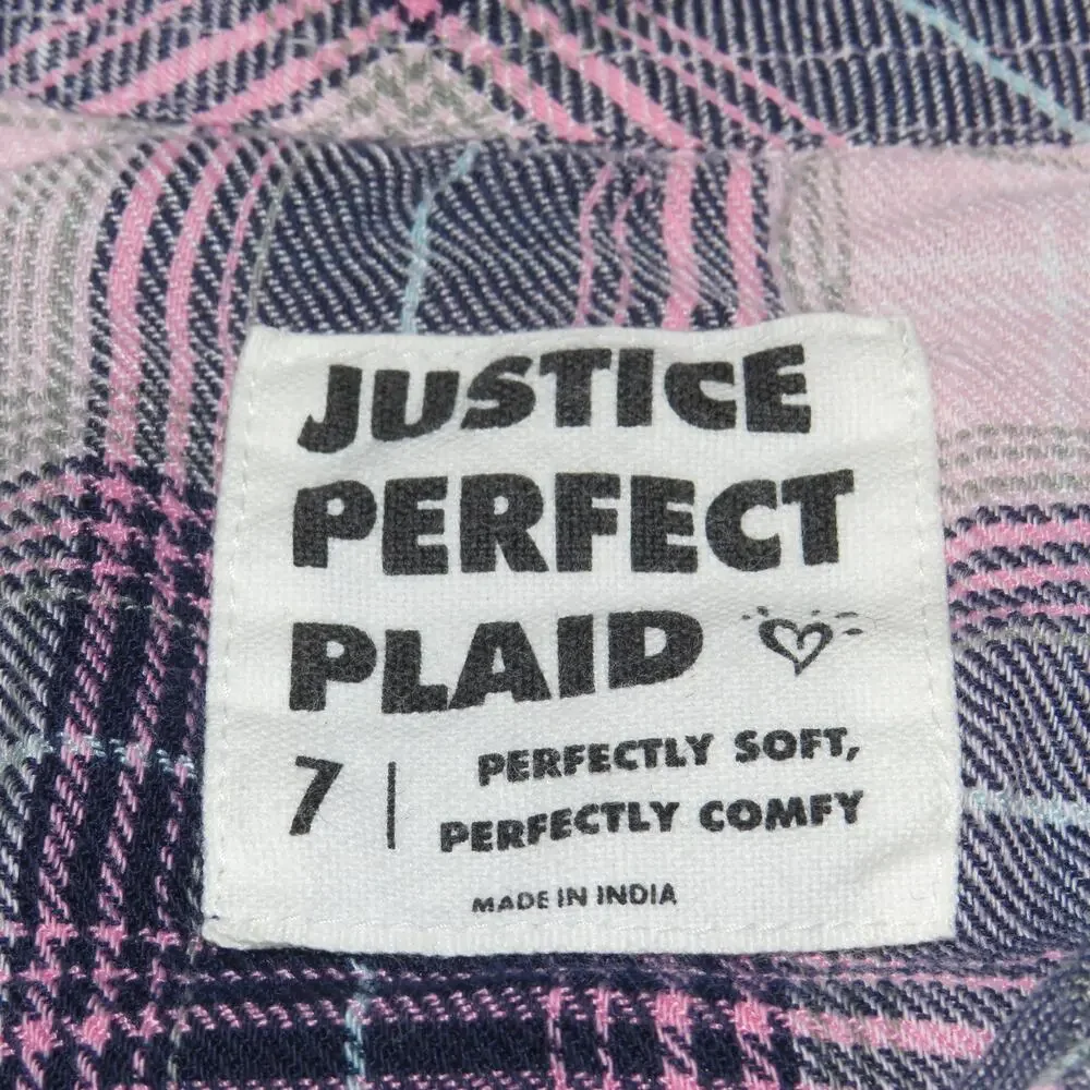 Justice Pink Perfectly Plaid Print Long Sleeve Girls Button Up Shirt - Picture 5 of 6